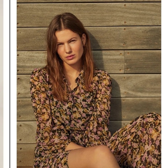 MANGO floor length sheer floral button down dress size 6 - Picture 2 of 11